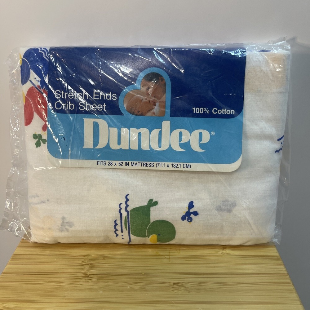 VTG‎ Dundee Crib Sheet 28 X 52 IN Ducks Primary Colors NOS Stretch Ends